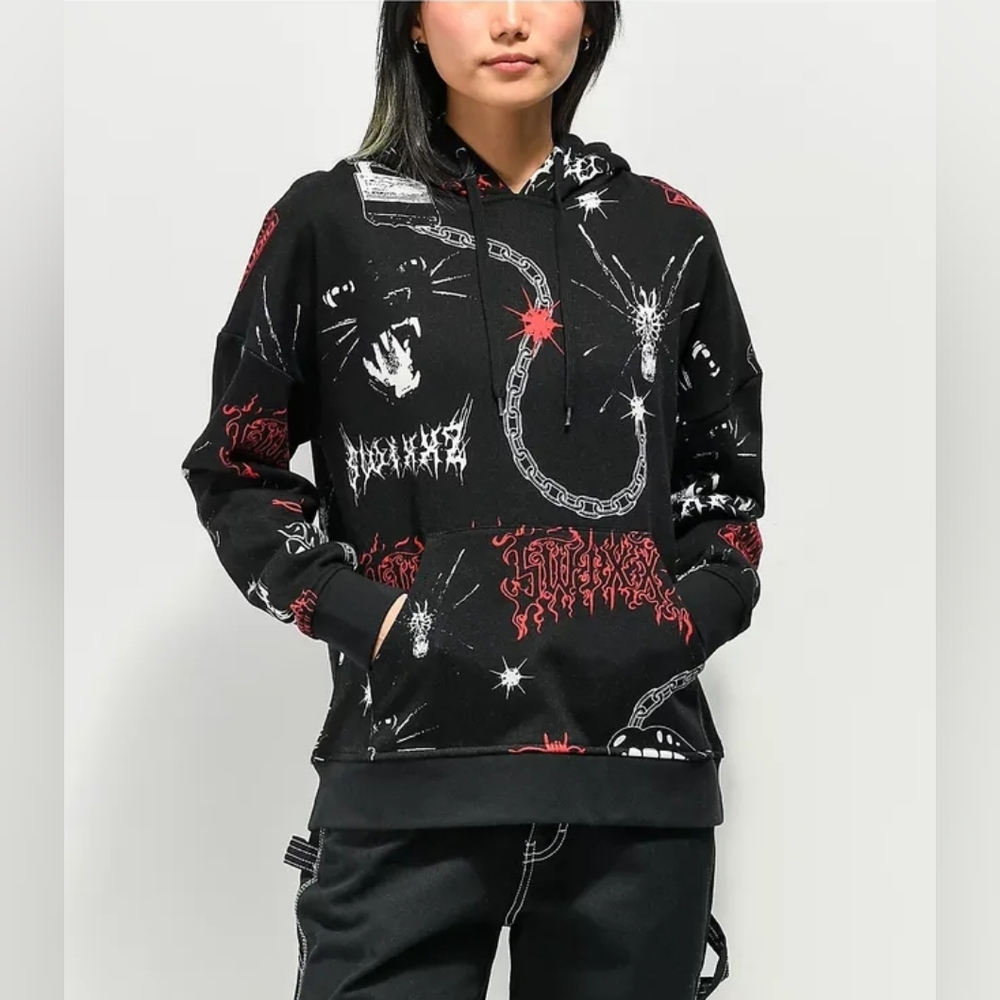 Black Graphic Hoodie SWIXXZ Sz XS